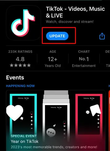 TikTok: Fix Filter Not Available in Your Region/Location - update the app