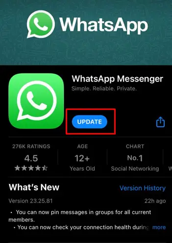 How to fix WhatsApp Notification but No Message - update WhatsApp