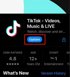 How to Fix TikTok Not Connecting to Instagram - update the app